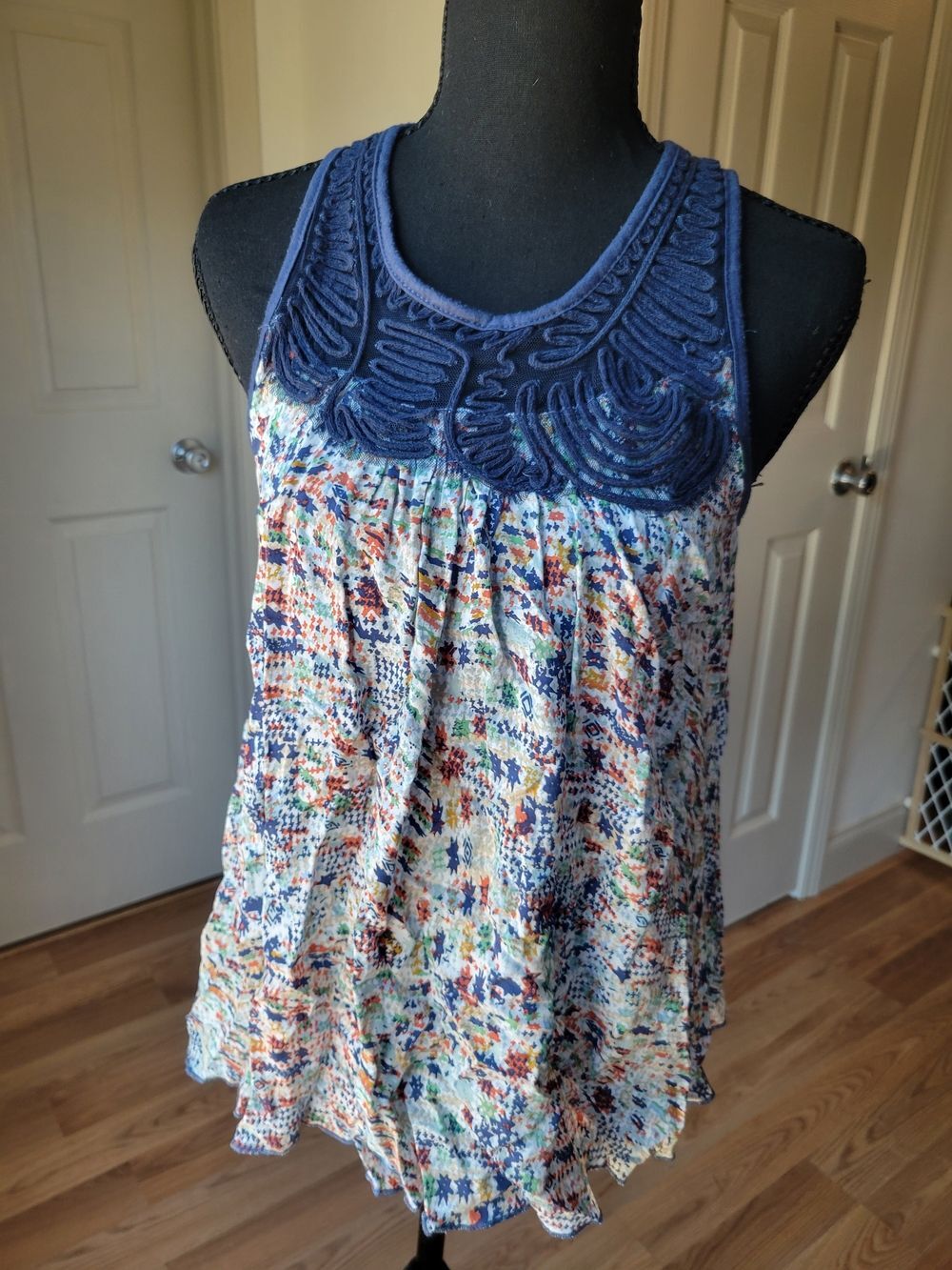 Hazel Embroidered Neck Boho Swing Tank Size M